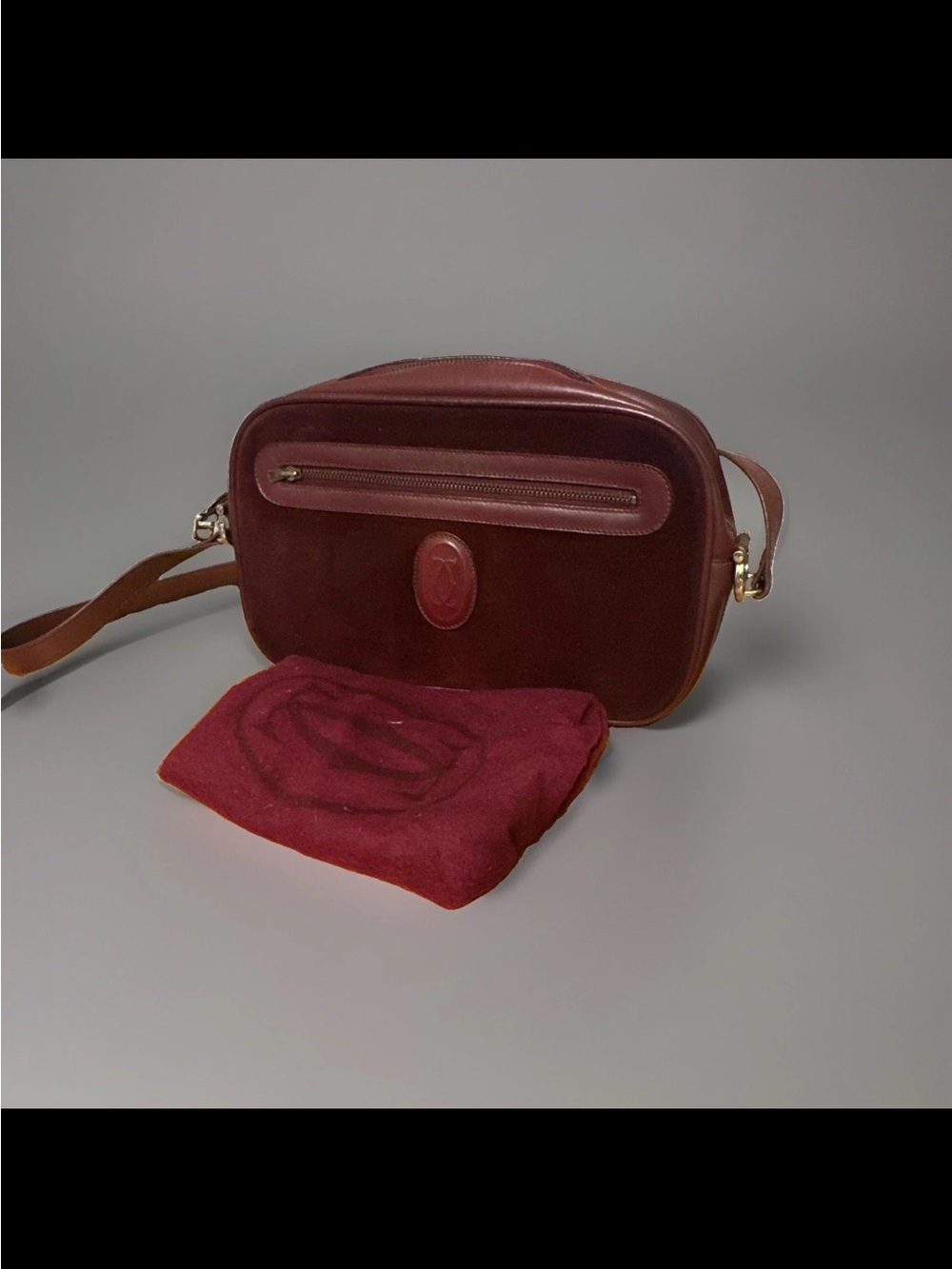 Vintage Cartier Must de Cartier Burgundy Leather & Suede Crossbody Bag